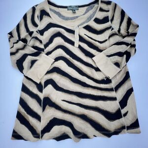 RALPH LAUREN Women Stretch Comfy Cotton Tunic 3/4 Sleeve Animal Print L